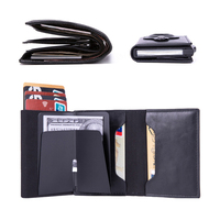 Dompet Kartu Kredit Kulit PU Hitam Vintage Anti RFID dengan Magnet Pengaman Uang, Dompet Kartu Geser Logam Popup