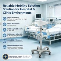 Chariot ECG réglable en hauteur avec 5 roulettes, chariot médical en aluminium anodisé 6061 avec freins et panier métallique pour hôpital et clinique