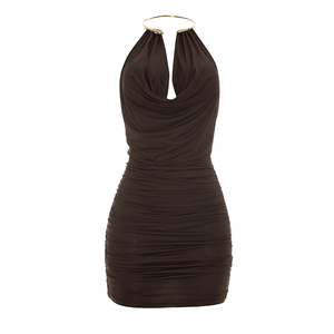 Viviblook D26DS162 Vestido Nuevo de Verano para Mujer, Sin Mangas, Sexy, con Anillo Metálico, Cuello Halter, Mini Vestido Ajustado - Product Image 5