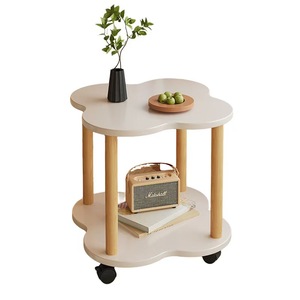 Mesa Auxiliar de Madera con Forma de Flor <span class=keywords><strong>y</strong></span> Ruedas, Mesa Auxiliar Móvil de 2 Niveles para Sala de Estar, Dormitorio, Espacios Pequeños, Mesa Auxiliar <span class=keywords><strong>Estrecha</strong></span> para Sofá - Product Image 1