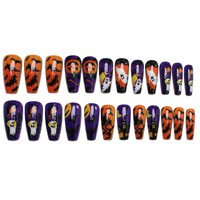 Faux Ongles à Presser Style Français Halloween Effet Effrayant Citrouille Fantôme Maison Hantée Chauve-souris Cercueil Violet Orange (Matériau ABS)