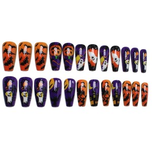 Faux <span class=keywords><strong>Ongles</strong></span> à Presser Style Français <span class=keywords><strong>Halloween</strong></span> Effet Effrayant Citrouille Fantôme Maison Hantée Chauve-souris Cercueil Violet <span class=keywords><strong>Orange</strong></span> (Matériau ABS) - Product Image 4