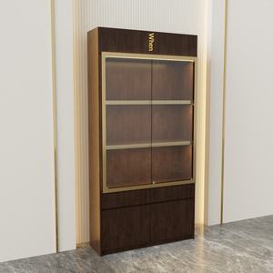 Vitrine à bijoux en or avec éclairage LED, rangement amovible, sculptures en jade, verre de jadéite, style vintage, bois massif, acier inoxydable - Product Image 5