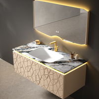 Meuble-lavabo mural intelligent Mwshi en aluminium nid d'abeille avec vasque en céramique, miroir intelligent et égouttoir en acier inoxydable – Style minimaliste