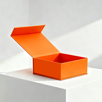 Boîte en papier orange pliable magnétique de luxe personnalisée, impression de logo, papier couché personnalisé, laminage mat, boîte cadeau artisanale