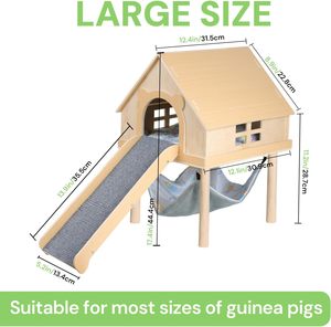 Plateforme de hamac moderne sur mesure extra-large pour cochon d'Inde avec escalier, cachette en bois pour petits animaux, maison à double étage amovible - Product Image 6