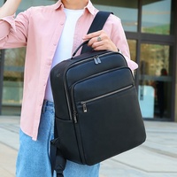 Mochila de Viaje para Portátil de Cuero PU, de Lujo, Resistente al Agua, con Cierre, Ligera, Transpirable, de Gran Capacidad, Acolchada, para Oficina y Negocios