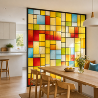 Panneaux d'art aux couleurs vives de style Mondrian, texture froissée, intercouche translucide, cloison décorative en verre pour séparateur de salon