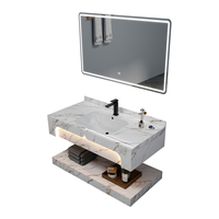 Double Vasque Moderne Suspendue de Qualité Hôtelière, Lavabo Rectangulaire en Pierre Frittée Marbre avec LED, pour Salles de Bain