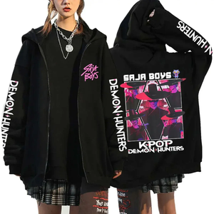 Produit phare : sweat-shirt à capuche en coton surdimensionné <span class=keywords><strong>K</strong></span>-pop automne-hiver, sweat-shirt en coton, sweat-shirt à capuche à fermeture éclair sur le thème de l'anime Demon Hunter - Product Image 3
