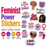 Autocollants personnalisés ronds à paillettes holographiques découpés à la forme, thème féministe Girl Power, écologiques, imprimés en couleur
