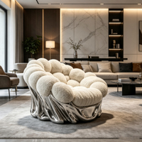 Sillón Individual Contemporáneo en Forma de Nube, Tapizado en Felpa Suave Tipo Teddy, con Base Plateada Brillante para Decoración del Hogar