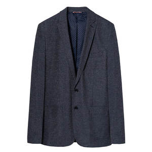 Men's Navy Melange Knit Single Breasted Jacket 2 Buttons Notch Lapel <strong>Patch</strong> Pocket <strong>Elbow</strong> <strong>Patch</strong> Easy Wear Sportive <strong>blazer</strong> - Product Image 3
