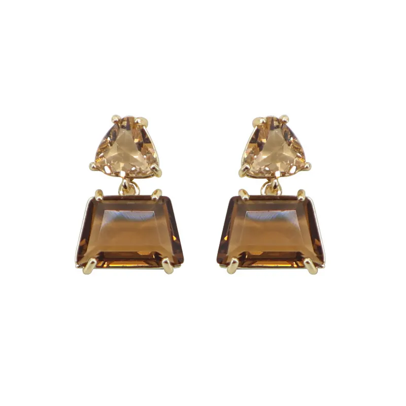 ED64671 Korean brown crystal geometric drop stud earrings fashion gold plated women jewelry