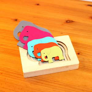 Rompecabezas de madera con diseño de animales, 4 piezas, diseño colorido en capas para niños pequeños, educación temprana, estilo Montessori - Product Image 4