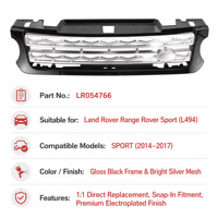 Calandre avant en plastique, neuve, finition argent brillant, OE LR054766 pour Sport 2014-2017, haute qualité