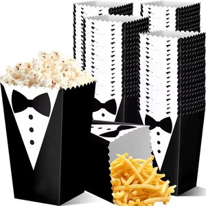 Cajas de Papel para Palomitas de Maíz con Diseño Creativo de Corbata de Moño en Blanco y Negro, Ideales para Cine y Niños - Product Image 2