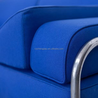 Canapé en tissu bleu Klein vintage Bauhaus, canapé droit trois places de style mid-century pour petits espaces et salles de réception