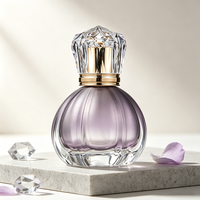 Botol Parfum Kaca Bergaris Ungu Elegan Grosir, Botol Parfum Bentuk Labu Kosong Transparan Gradasi Mewah dengan Tutup Besar