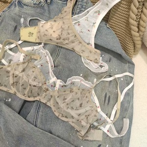 Lencería Sexy de Encaje para Mujer, Estilo Francés, Estampado Floral, Tallas Grandes, Conjunto de Sujetador Transparente para Adolescentes con Braguitas Tipo T - Product Image 5