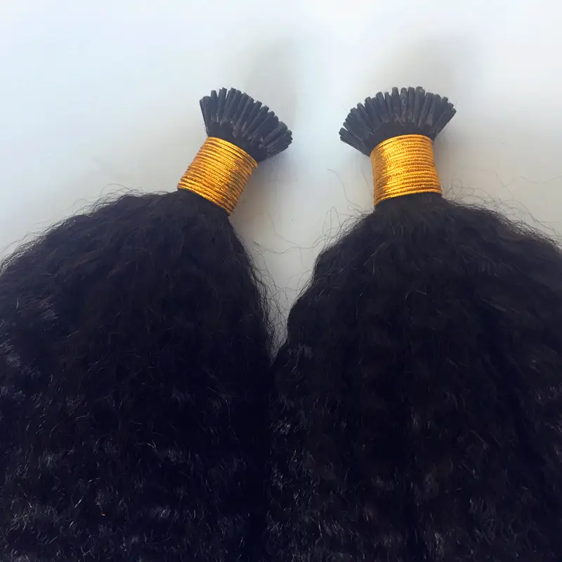 YL 20inch Kinky Straight I Tip Hair Extensions 100% Human Hair I tips Natural Black 100 gram