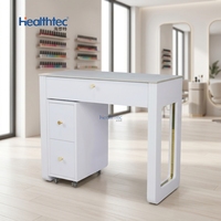 Ensemble de meubles de salon de beauté de luxe, table de manucure avec plateau en marbre et structure en bois, siège individuel blanc, facile à nettoyer