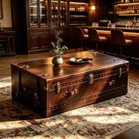 Table basse rétro de style américain en cuir véritable avec rangement, mobilier de maison pour bar, KTV et salons de thé, aucun assemblage requis