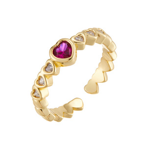 Heart Shaped Open Ring Gold Plated Adjustable Index Finger Ring With Ruby And Diamond Inlay Bezel Setting Jewelry Gift - Product Image 5