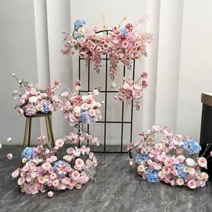 Ensemble de fleurs artificielles roses et violettes pour mariage, décoration murale, rangée de fleurs en soie pour table, toile de fond florale - Product Image 1