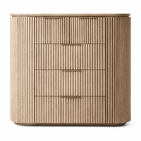 Commode à 5 tiroirs en chêne massif cannelé, style luxe discret et moderne, meuble de rangement haut pour chambre principale, maison moderne