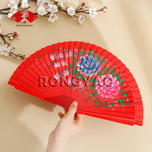 Abanico de Mano Español de Madera Pintado de Rojo de 23 cm con Estampado de Flores, Abanico <span class=keywords><strong>Flamenco</strong></span> para Mujer - Product Image 3