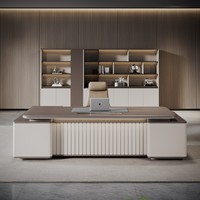Ensemble de bureau moderne de luxe léger avec chaise de direction et bibliothèque, comprenant un bureau en L, fabrication thermoformée, en bois