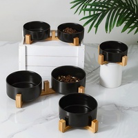 Animal Chien Accessoires Article Luxe Cadre Bambou Surélevé Chien Chat Céramique Nourriture Eau Double Bol Distributeurs