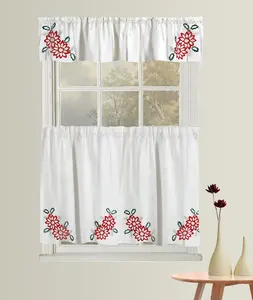 OWENIE Wholesale Home 3pc Embroider Kitchen Curtain 56x14" Valance+28x36" Tier Pair Curtains for Kitchen Window