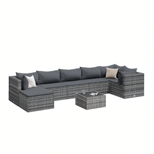 Gray Poly Rattan Patio Lounge Set With <b>Cushions</b> 8 <b>Person</b> Outdoor Furniture Contemporary Modern Design - Product Image 1