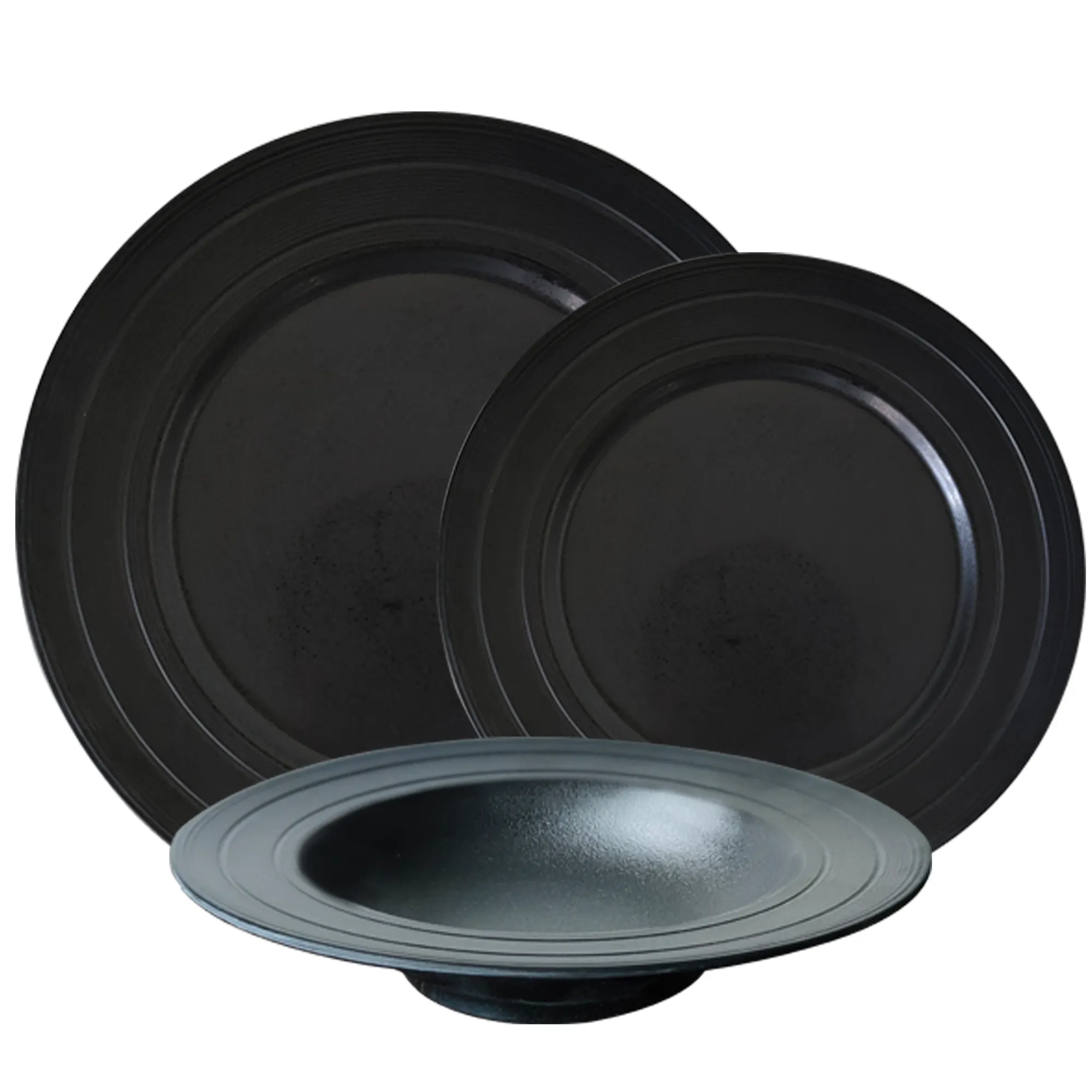 Black Nordic Vajillas Plastic Plates Set Dinnerware Embossed Soup plate Custom logo Catering Hotels Melamine Matte Dinner set