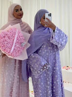 Ensemble Abaya Formelle Mexizo Brodé Floral et Perlé 2 Pièces avec Robe Intérieure pour Femmes Musulmanes – Robe de Soirée Islamique Modeste de Dubaï