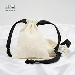 DEQI Packaging Jewellery 8*10 cm Beige Medium Cotton Canvas Drawstring <b>Pouch</b> Gift Jewelry Packaging Bags - Product Image 5