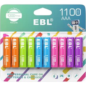 Batteries AAA NiMH rechargeables préchargées EBL (lot de 10) 1,2 V, capacité 1100 mAh, pour lampe de poche médicale, en métal - Product Image 6