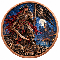 Pièce de monnaie d'imitation en cuivre pur 999 de 1 oz, électroplaquée, série Halloween, squelette de pirate, en relief 3D, couleur UV, artisanat métallique
