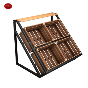 ตะกร้าหวาย PP ล้างทำความสะอาดได้ ชั้นวางผลไม้และผักแบบเรียบง่าย ชั้นวางสินค้าทำจากหวายโลหะ สำหรับร้านขายผลิตภัณฑ์ออร์แกนิก - Product Image 1