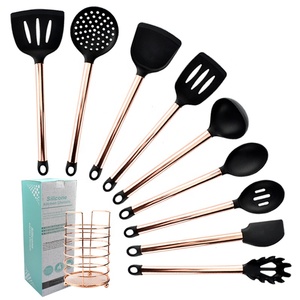 Silicone Cooking Kitchenware Set 30 pcs Gold-plated tube Handle Kitchen Utensils Baking Tool Kit with Storage Hooks