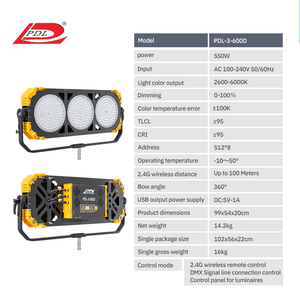 PDL 550W Éclairage LED haute puissance pour photographie et cinéma/télévision, télécommande, température de couleur 2600-6000K, construction en alliage d'aluminium - Product Image 4