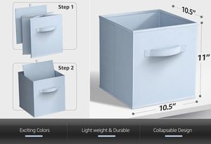 Kotak Penyimpanan Lipat Kain 6 Buah Warna Biru <span class=keywords><strong>Pastel</strong></span> Ukuran 11 Inci, Keranjang Organizer untuk Lemari, Mainan, Kamar Bayi, Kamar Tidur - Product Image 3