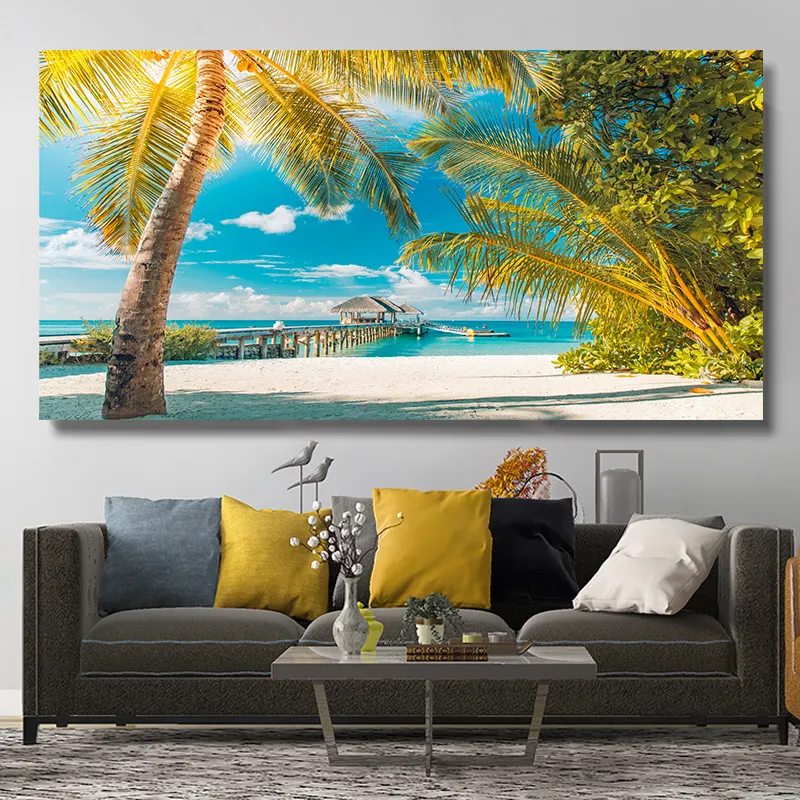 Île tropicale mur Art plages cocotier photos paysage affiches et impressions paysage marin toile peinture pour la décoration intérieure