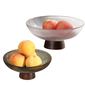 Nouvelle assiette à fruits en <span class=keywords><strong>verre</strong></span> sur pieds, style mi-ancien, base en <span class=keywords><strong>bois</strong></span> massif, style chinois, pour salon, <span class=keywords><strong>table</strong></span> basse haut de gamme - Product Image 5