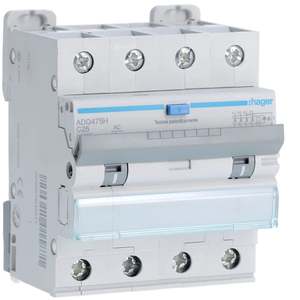 ADQ475H Personalizzabile con Hagers RCBO 10000A 4P curva C 25A tipo AC 30mA 4M - Product Image 1