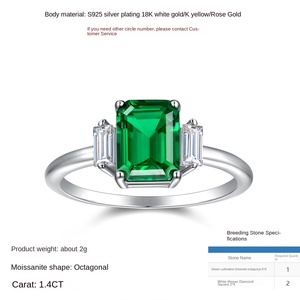 Anelli Raffinati di Alta Qualità <span class=keywords><strong>con</strong></span> Gemme Sintetiche 6*8MM, <span class=keywords><strong>Argento</strong></span> <span class=keywords><strong>925</strong></span> <span class=keywords><strong>con</strong></span> Smeraldo Classico e Moissanite, Tre Pietre per Donna - Product Image 6