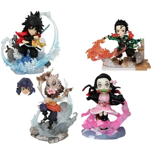 Grosir 4 jenis mainan figur aksi patung Tanjirou Nezuko Slayer Iblis Anime untuk hadiah anak-anak