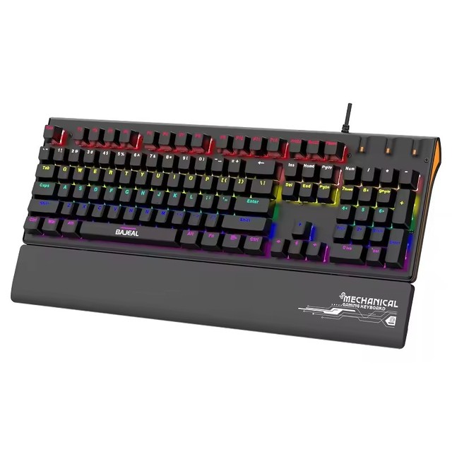 BAJEAL K600 Wired Mechanical Ergonomic Gaming Keyboard Gamer Desk Accessory with Palm and Wrist Rest Pads